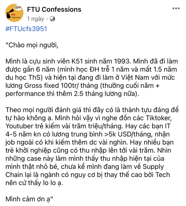 Xôn xao cựu sinh viên Ngoại thương lên mạng than áp lực vì lương chỉ hơn 100 triệu/tháng, netizen: Có thôi đi không hả? - Ảnh 1.