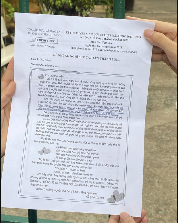 Đề Văn thi vào lớp 10 tại TP.HCM năm 2023 cực hay: Nếu những suy nghĩ tốt đẹp không được cất lên thành lời... - Ảnh 1.