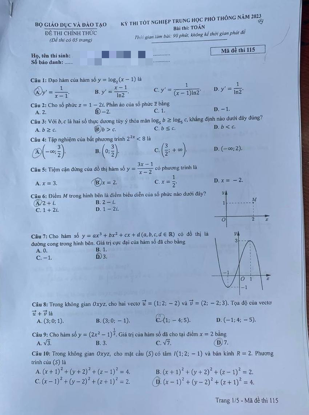 Đề thi môn Toán THPT quốc gia 2023 - Ảnh 1.