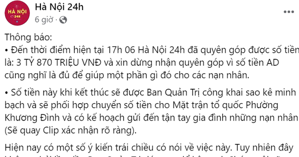 Đại diện fanpage Hà Nội 24h nói về số tiền quyên góp 4 tỷ đồng cho …