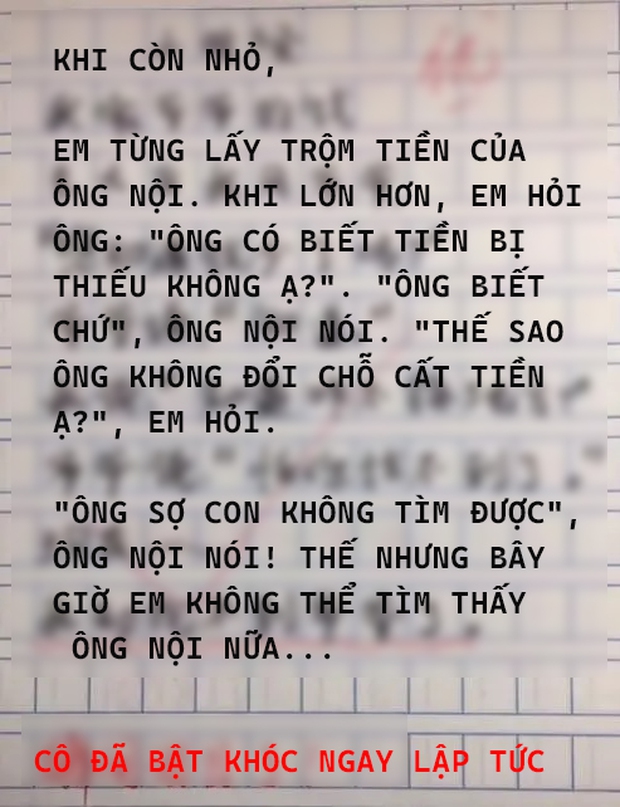 Cậu bé cấp 1 viết văn kể chuyện... ăn trộm tiền của ông nội, câu văn cuối bài khiến giáo viên phải phê: Cô bật khóc ngay lập tức - Ảnh 1.