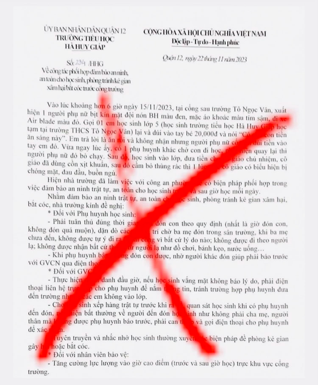Thông tin Người lạ tiếp cận đưa tiền cho học sinh ở trường Hà Huy Giáp là sai sự thật - Ảnh 1.