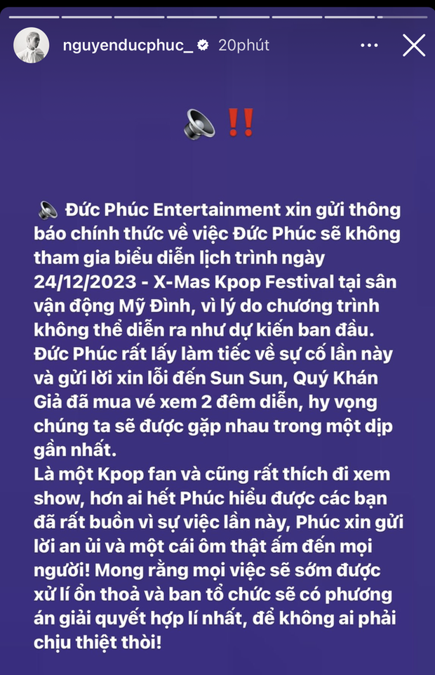 Đến lượt Chi Pu, Đức Phúc thông báo hủy show Kpop: Toàn bộ sao Việt chính thức rút khỏi concert Giáng sinh tại Hà Nội! - Ảnh 3.