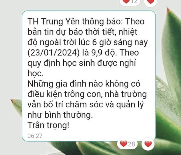 Hà Nội 9,9 độ, nhiều trường thông báo cho học sinh nghỉ học - Ảnh 3.