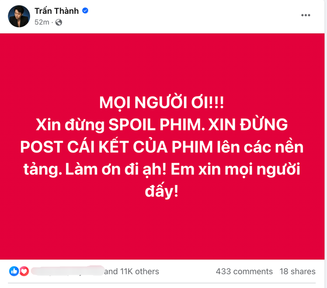 Đoạn kết Mai tràn ngập các nền tảng MXH, Trấn Thành cầu xin khán giả đừng spoil phim - Ảnh 2.