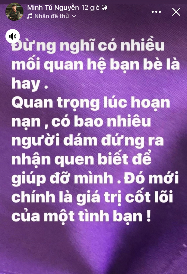 Minh Tú đăng đàn ẩn ý: Đừng nghĩ nhiều bạn là hay, quan trọng lúc hoạn nạn bao nhiêu người giúp đỡ - Ảnh 2.