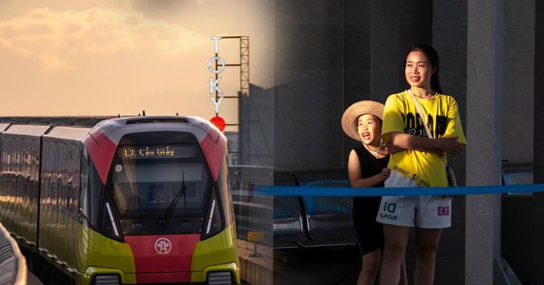 Xiêu lòng khoảnh khắc ánh hoàng hôn phủ vàng lên tuyến tàu Metro Nhổn – ga Hà Nội trong ngày đầu đón khách