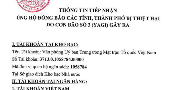 Mặt trận công bố thông tin tiếp nhận ủng hộ đồng bào bị thiệt hại do bão số 3