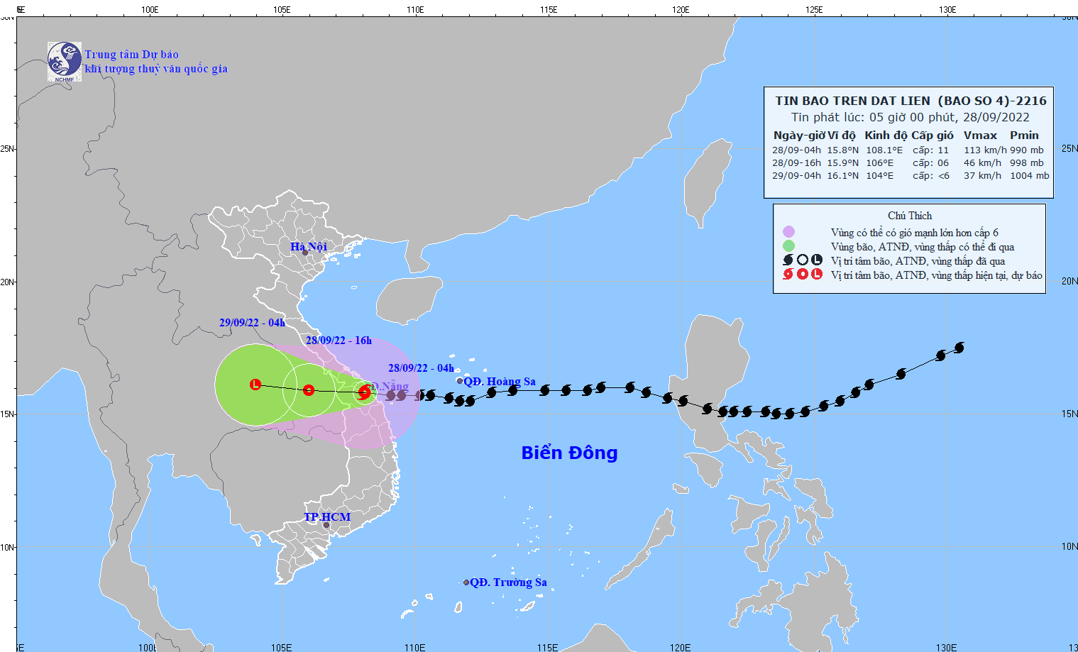 Bão số 4 giật cấp 11, cách Quảng Trị khoảng 120km; Tạm 