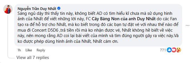 Phía Nguyễn Trần Duy Nhất lên tiếng về thông tin FC scam vé concert Chông Gai lên đến hàng trăm triệu đồng- Ảnh 8.