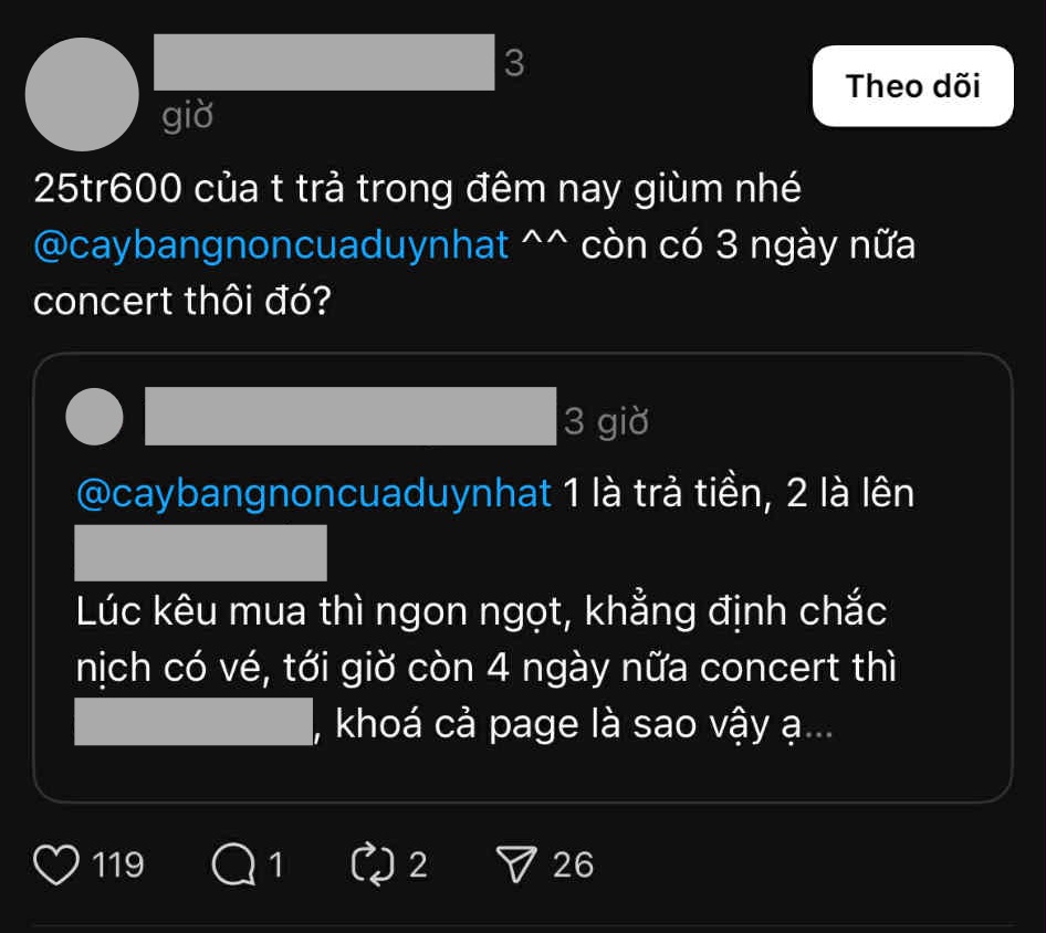 Phía Nguyễn Trần Duy Nhất lên tiếng về thông tin FC scam vé concert Chông Gai lên đến hàng trăm triệu đồng- Ảnh 1.