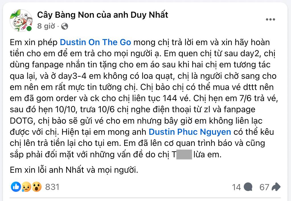 Phía Nguyễn Trần Duy Nhất lên tiếng về thông tin FC scam vé concert Chông Gai lên đến hàng trăm triệu đồng- Ảnh 4.
