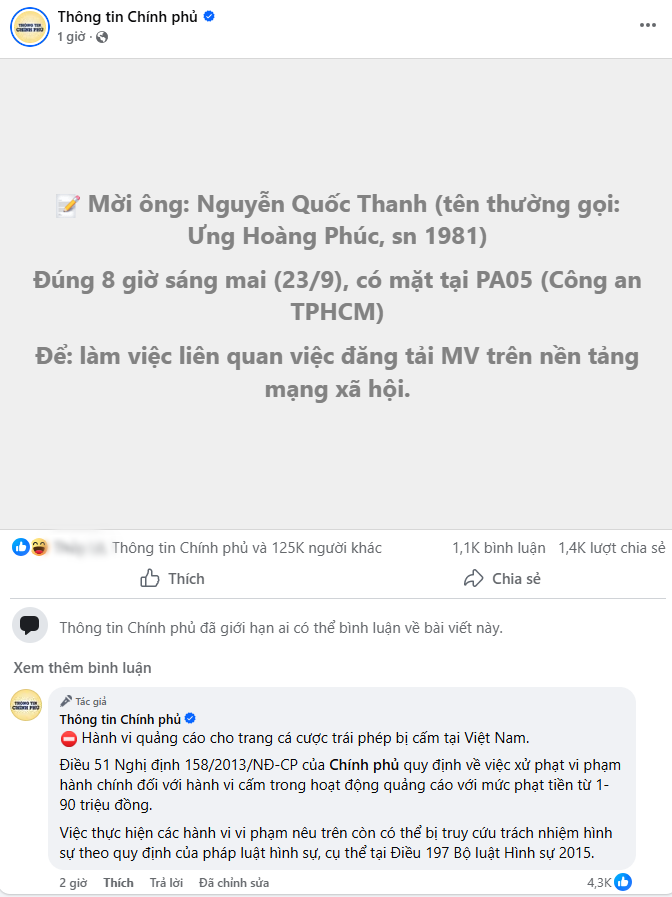 Trang Thông tin Chính Phủ lần đầu nhắc tên Ưng Hoàng Phúc, nội dung cực căng còn nhắc đến Bộ luật Hình sự- Ảnh 1.