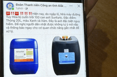 100 can axit sunfuric bị lũ cuốn trôi nguy hiểm thế nào?