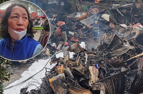 Toàn cảnh hiện trường vụ cháy chợ Xanh ở Hà Nội: Tiểu thương bàng hoàng bật khóc vì cả tỷ tiền hàng Tết vừa nhập đã hóa tro