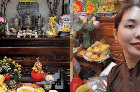 Vợ NSND Tự Long 10 điểm với mâm cúng ông Công ông Táo, Doãn Hải My flex không gian thờ tự choáng ngợp