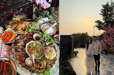 Vợ Thành Chung gây sốt với mâm cỗ cúng ông Công ông Táo chỉn chu đón Tết đầu tiên trong căn biệt thự mới