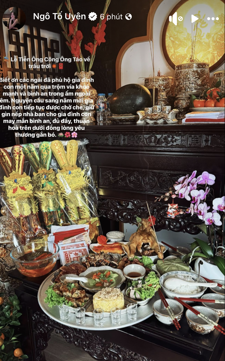 Vợ Thành Chung gây sốt với mâm cỗ cúng ông Công ông Táo chỉn chu đón Tết đầu tiên trong căn biệt thự mới- Ảnh 1.