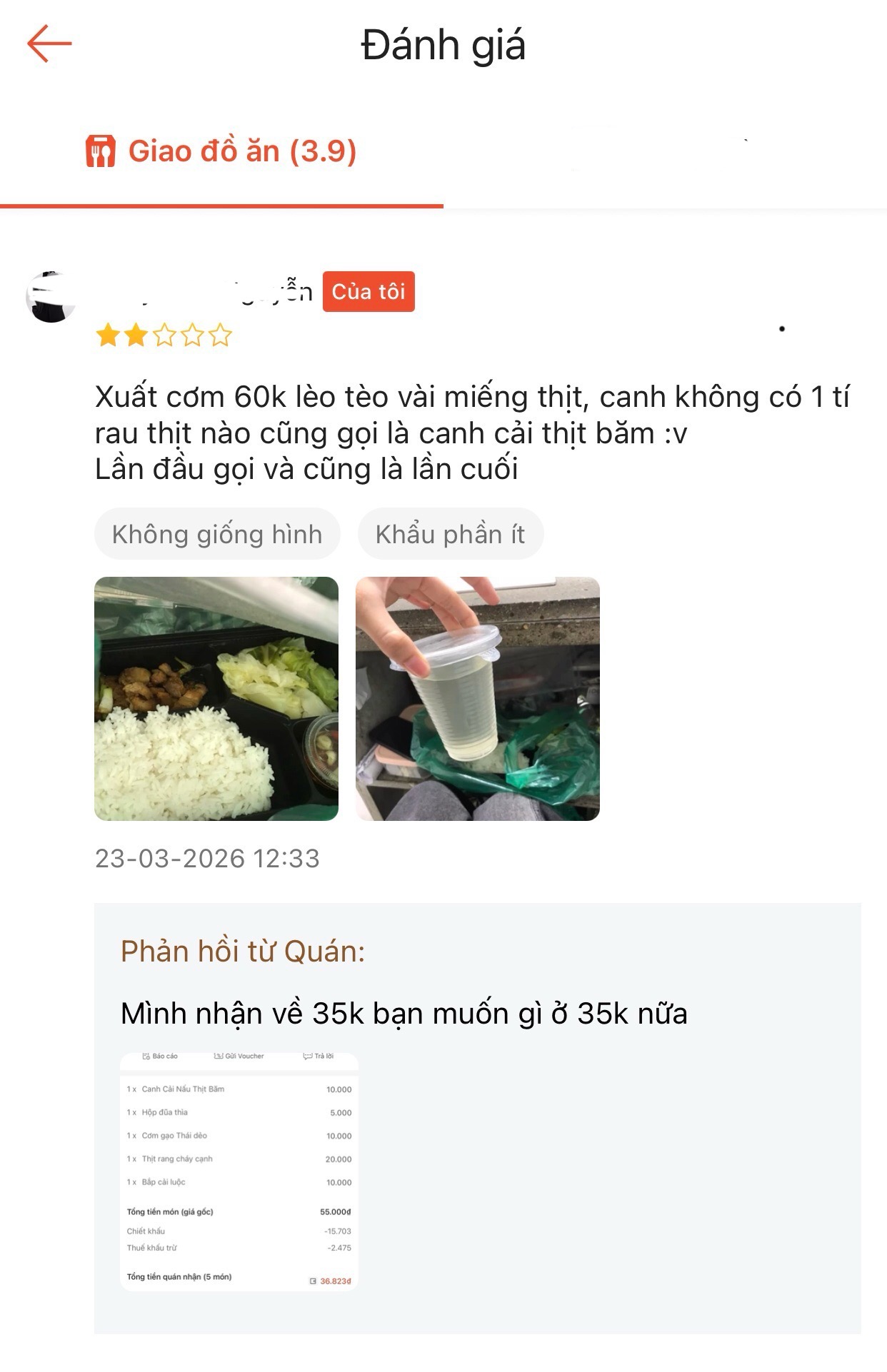 Tranh cãi suất cơm 60k nhận về vài miếng vụn, chủ quán đáp trả: 