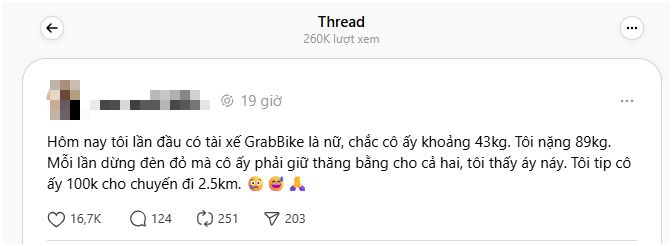 Chàng Tây nặng 89kg gặp nữ tài xế xe ôm công nghệ chỉ 43kg: Pha xử lý gây sốt sau cuốc xe 2,5km- Ảnh 1.