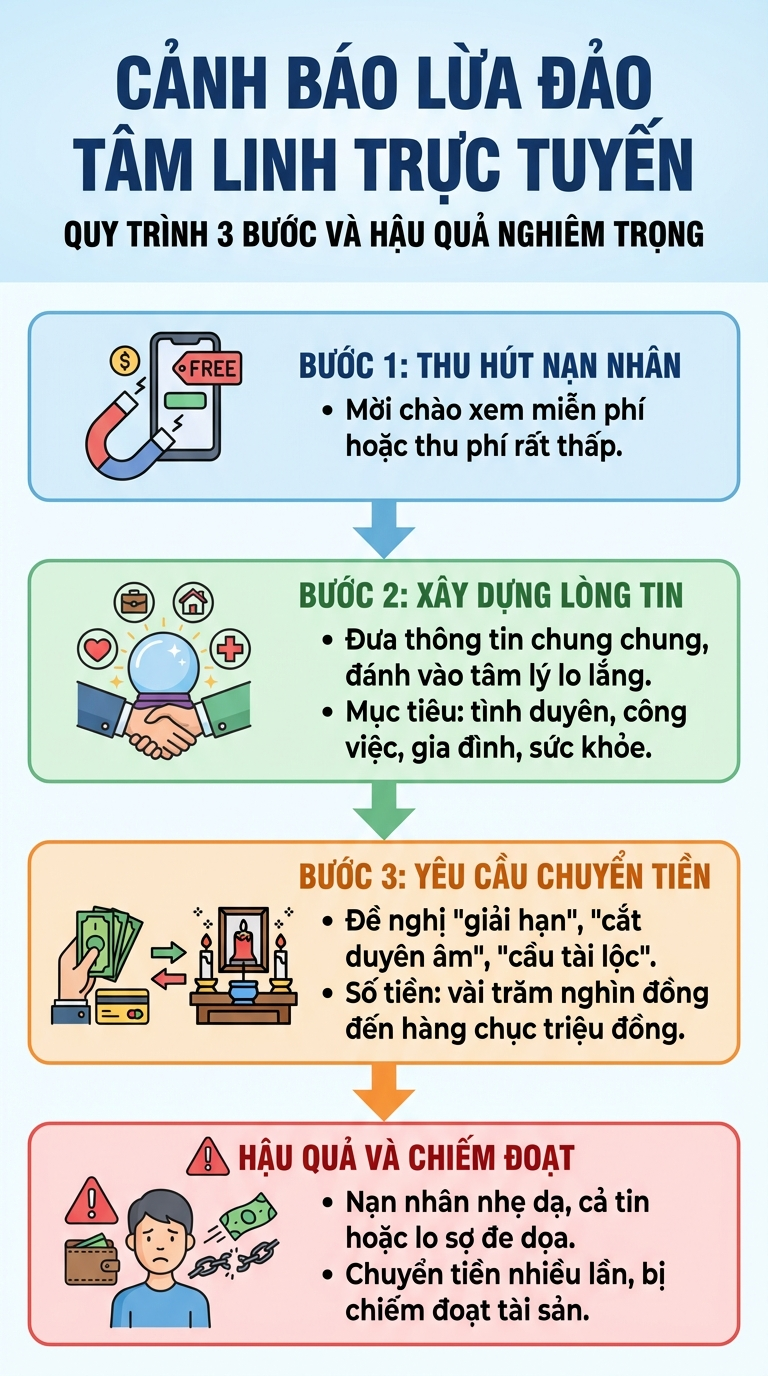 Xuất hiện thủ đoạn lừa đảo mới, người dân khi xem bói, giải hạn đầu năm đặc biệt chú ý - Ảnh 2.