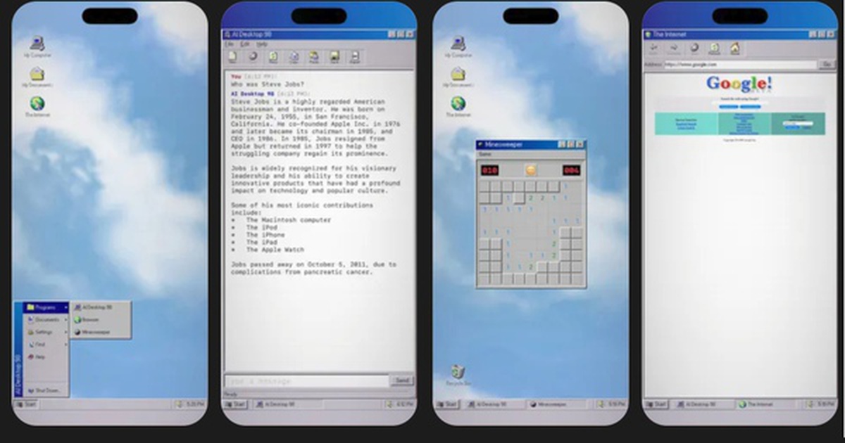 Gửi AI về năm 1998, một lập trình viên tạo ra Windows 98 “biết nói”, có cả dial-up và Minesweeper