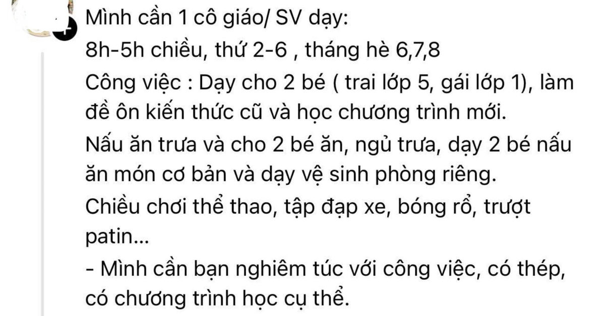 Bài đăng tuyển gia sư của một phụ huynh với những chi tiết khiến ai đọc cũng phì cười: Đây là tuyển ô sin!