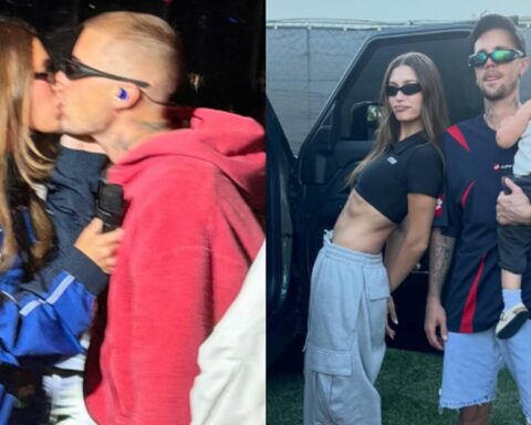 Có thể là rụng rời khi nhìn Justin Bieber khóa môi Hailey ở Coachella 2026, quý tử không lộ mặt vẫn hot ngang bố mẹ