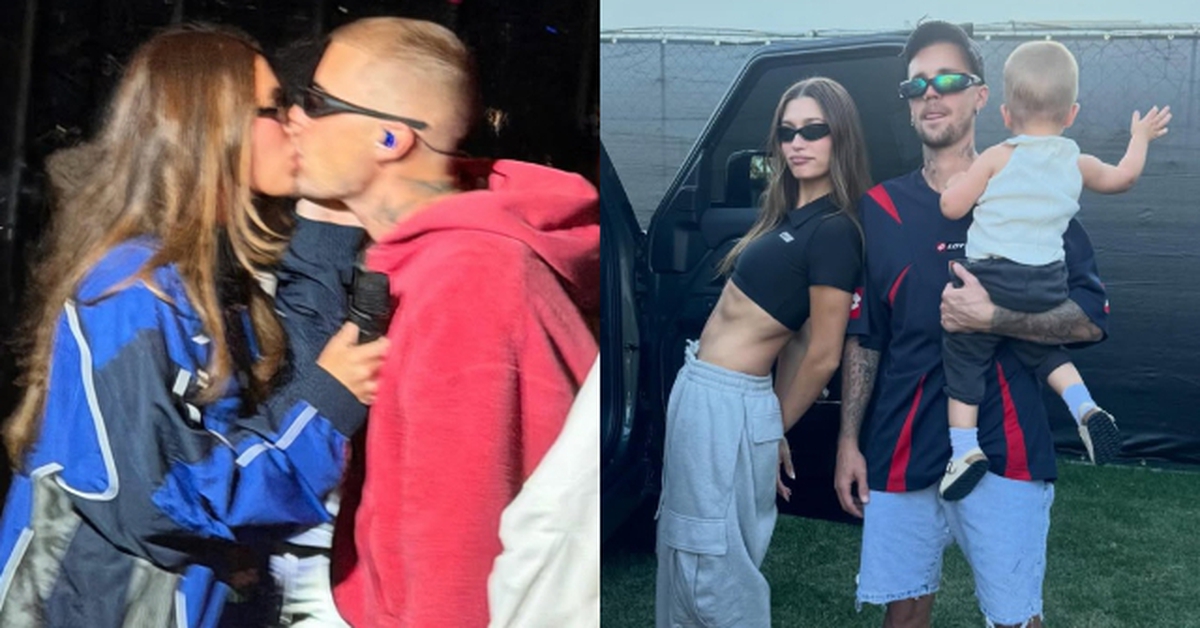 Có thể là rụng rời khi nhìn Justin Bieber khóa môi Hailey ở Coachella 2026, quý tử không lộ mặt vẫn hot ngang bố mẹ