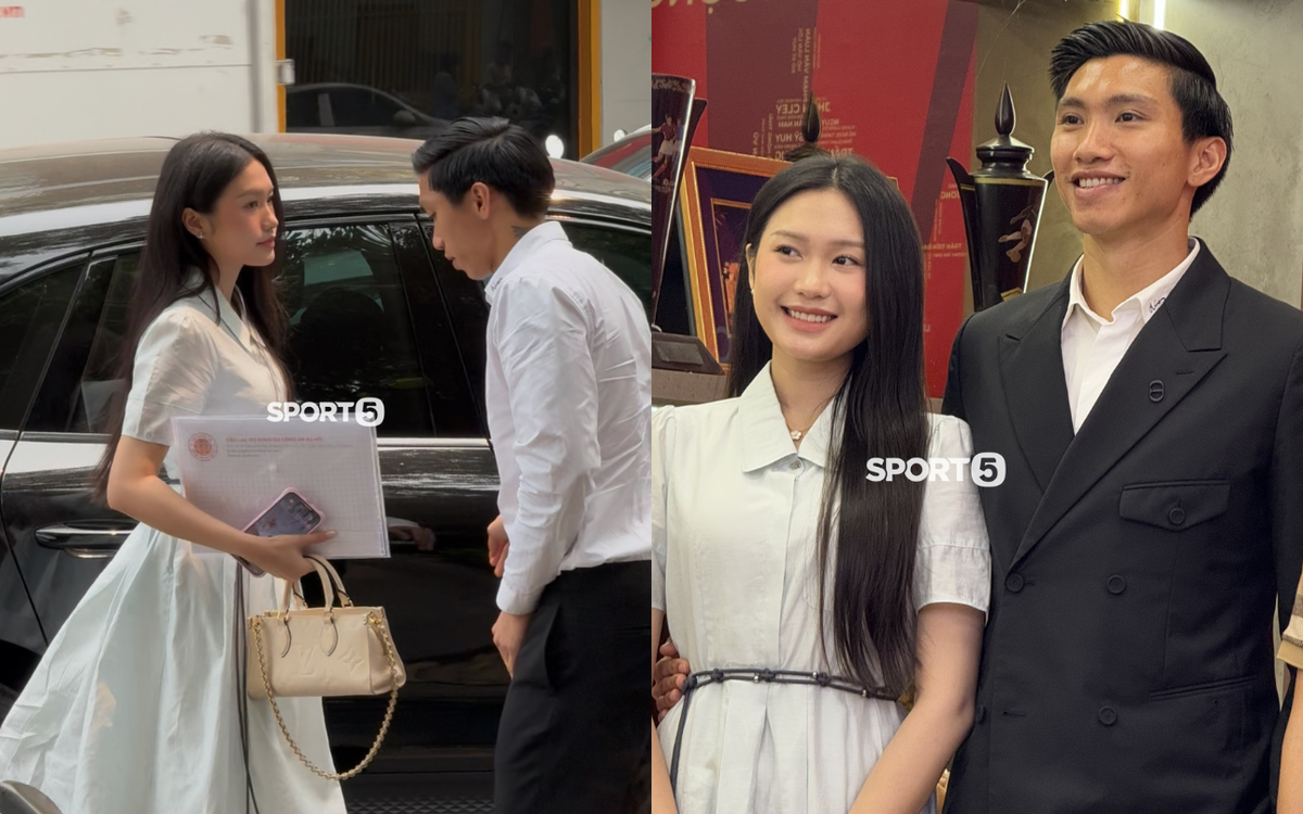 Văn Hậu lái Porsche đưa Doãn Hải My cùng đi gia hạn hợp đồng với CLB CAHN, nàng WAG qua “cam thường” vẫn xinh