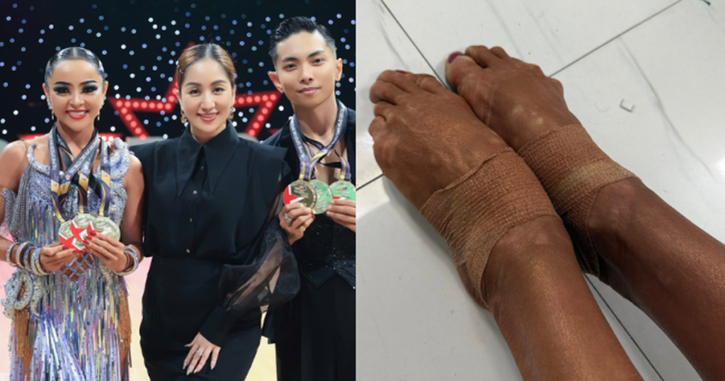 Cận cảnh đôi chân rớm máu, băng bó chằng chịt của kiện tướng Thu Hương khi cùng Phan Hiển giành 3 HCV Đông Nam Á