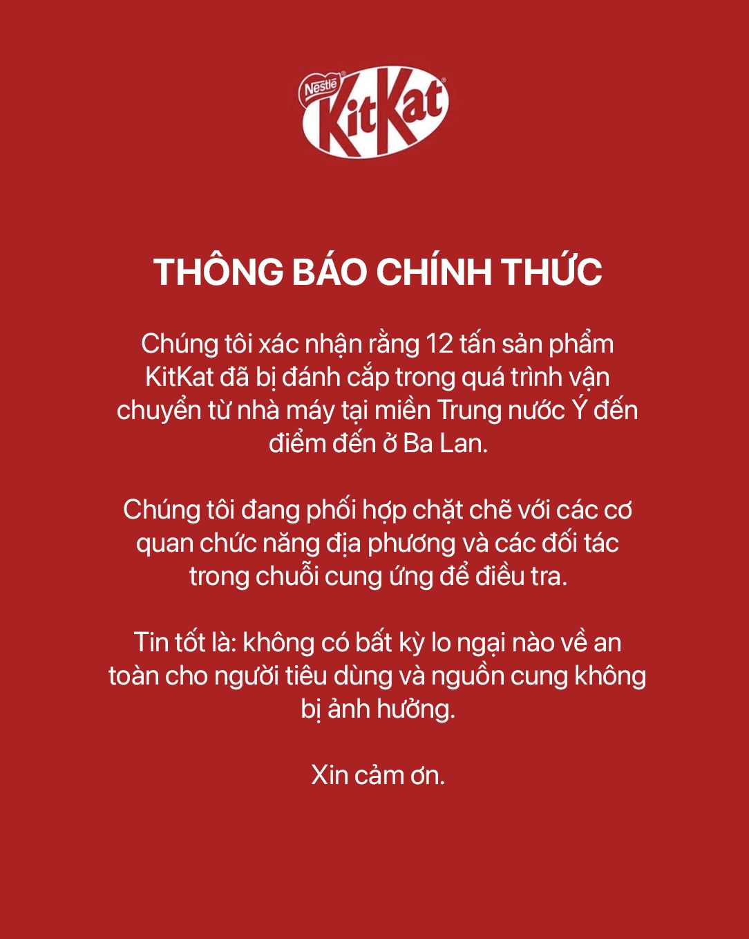 Vì sao thông báo bị cướp 12 tấn KitKat hot toàn cầu? Sunsilk, Vietnam Airlines,... cũng nhanh chóng “thông báo khẩn”: Sự duyên dáng của 