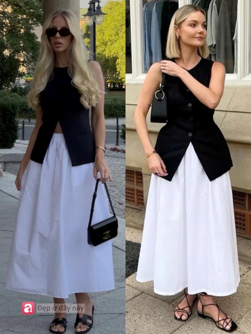 Không cần đồ đắt tiền vẫn toát lên khí chất “old money”: Chỉ cần áo gile đen + váy trắng là đủ - Ảnh 3.