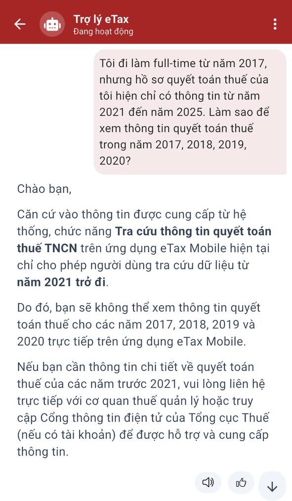 eTax Mobile chỉ hiển thị thông tin quyết toán thuế từ 2021-2025, làm sao để tra cứu quá trình đóng thuế của những năm trước đó?- Ảnh 2.