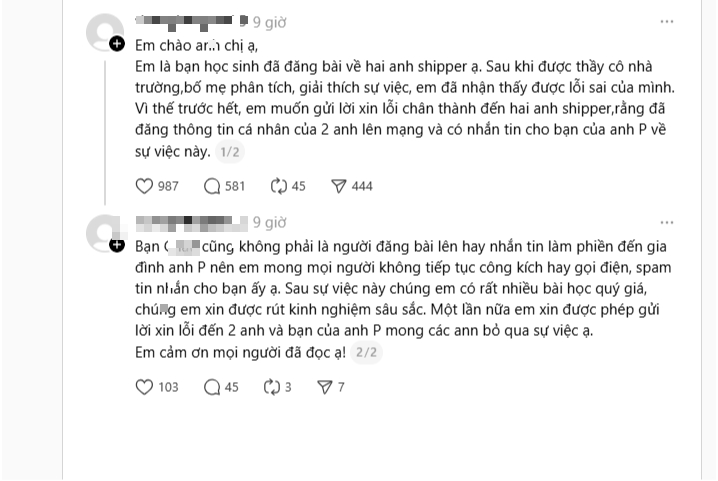 Xôn xao "bài đăng xin lỗi" từ tài khoản nhận là học sinh tố "shipper tự ý tiêu hủy 33 ly trà sữa giá 1,7 triệu"- Ảnh 1.