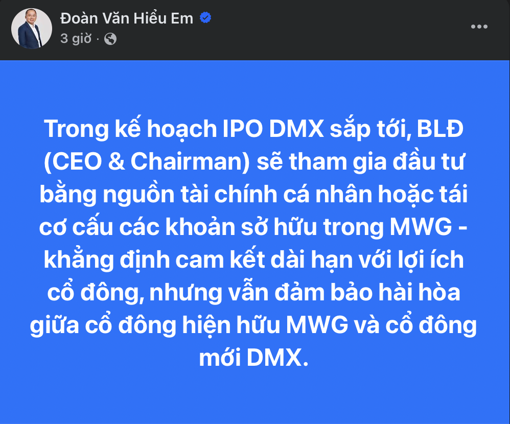 Vì sao ông Đoàn Văn Hiểu Em muốn bán 2 triệu cổ phiếu MWG? - Ảnh 1.