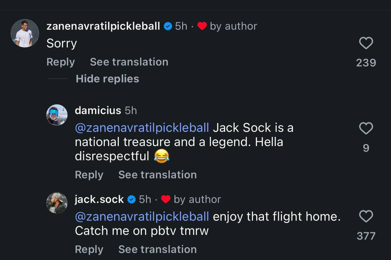 Thầy pickleball quốc dân Zane Navratil “body bag” Jack Sock rồi về nhà mới xin lỗi online, nhận cú phản dame cực gắt- Ảnh 2.