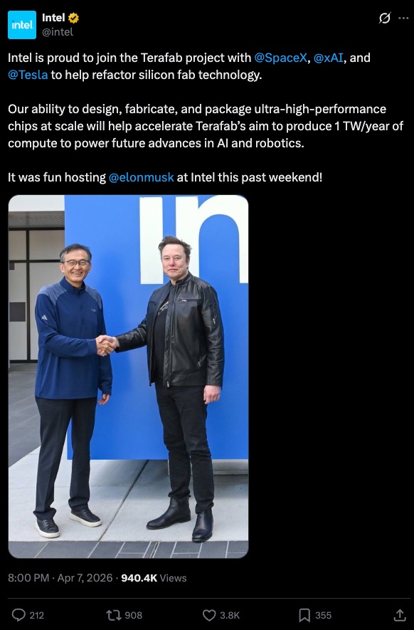 Intel “bắt tay” Elon Musk khởi động siêu dự án Terafab: Tham vọng thách thức vị thế của TSMC- Ảnh 1.