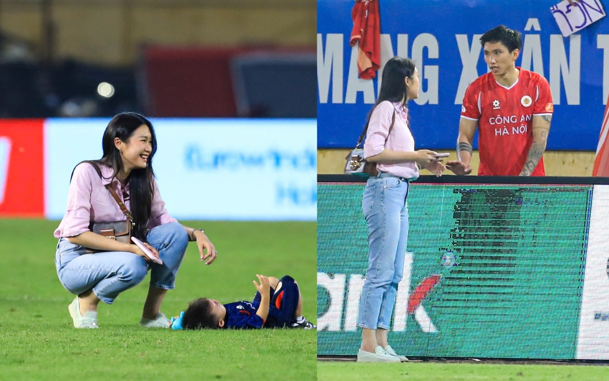 Doãn Hải My gặp cảnh “khó đỡ” khi đưa con trai đi xem Văn Hậu thi đấu nhưng visual xinh chấp mọi góc camera