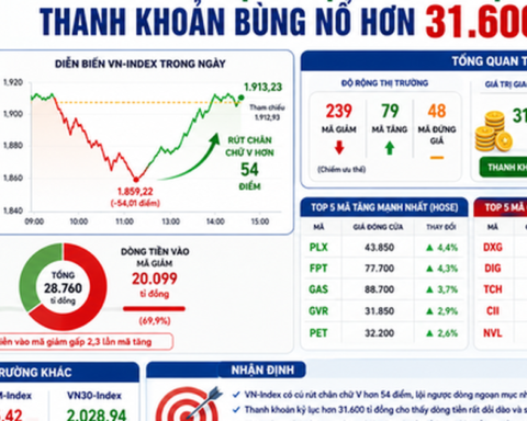 VN-Index lội ngược dòng hơn 50 điểm từ đáy