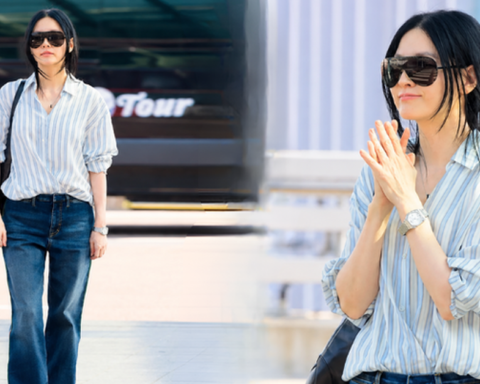 Lee Young Ae làm bùng nổ phong cách “thảnh thơi” kiểu mới: Sơ mi kẻ sọc + quần jeans + tóc đuôi ngựa thấp, vừa sang vừa trẻ ra cả chục tuổi