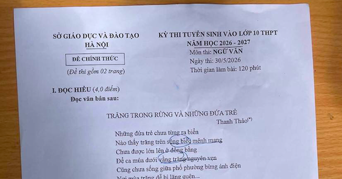 Đề Văn thi vào 10 Hà Nội 2026