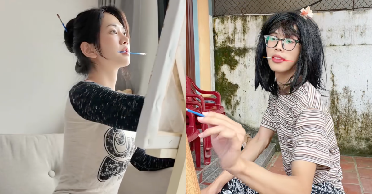 Cả TikTok hóa Lê Bống: Miệng ngậm cọ, tay tô màu, mắt nhìn xa xăm