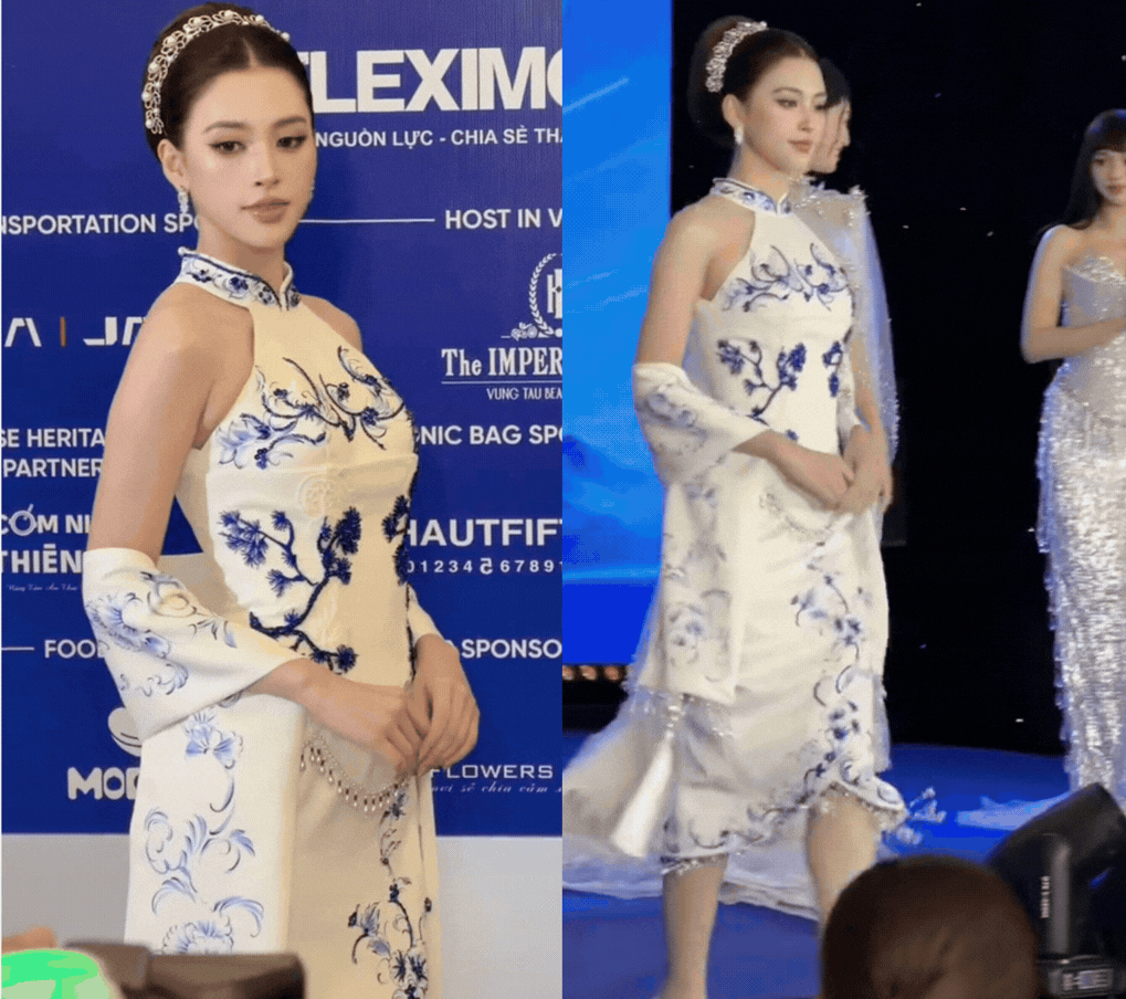 Hoa hậu Tiểu Vy hứng chỉ trích vì bộ váy hoạ tiết gốm xanh bị đánh giá "giống sườn xám Trung Quốc"- Ảnh 2.