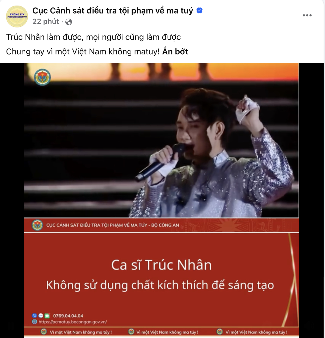 Clip Trúc Nhân xuất hiện trên trang Cục Cảnh sát điều tra tội phạm về ma túy- Ảnh 1.