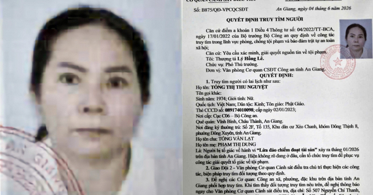 Ra quyết định truy tìm Tống Thị Thu Nguyệt SN 1974
