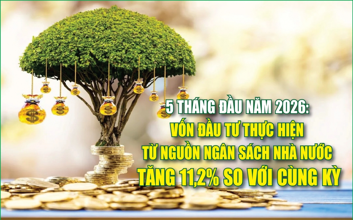 Infographics: 5 tháng, vốn đầu tư thực hiện từ nguồn ngân sách nhà nước ước đạt 254,1 nghìn tỷ đồng