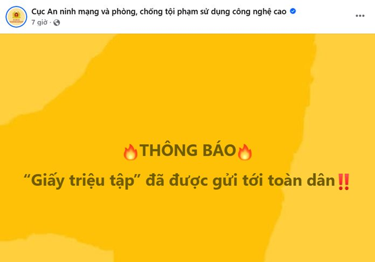Cục An ninh mạng và phòng, chống tội phạm sử dụng công nghệ cao đã gửi “giấy triệu tập” tới toàn dân: Chuyện gì đây?