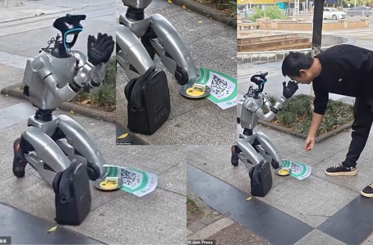 Trung Quốc: Robot quỳ giữa phố xin tiền sạc pin