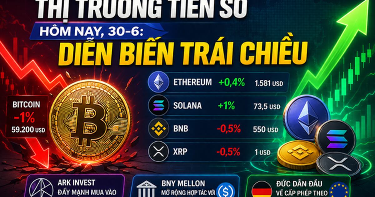 Thị trường tiền số hôm nay, 30-6: Diễn biến trái chiều